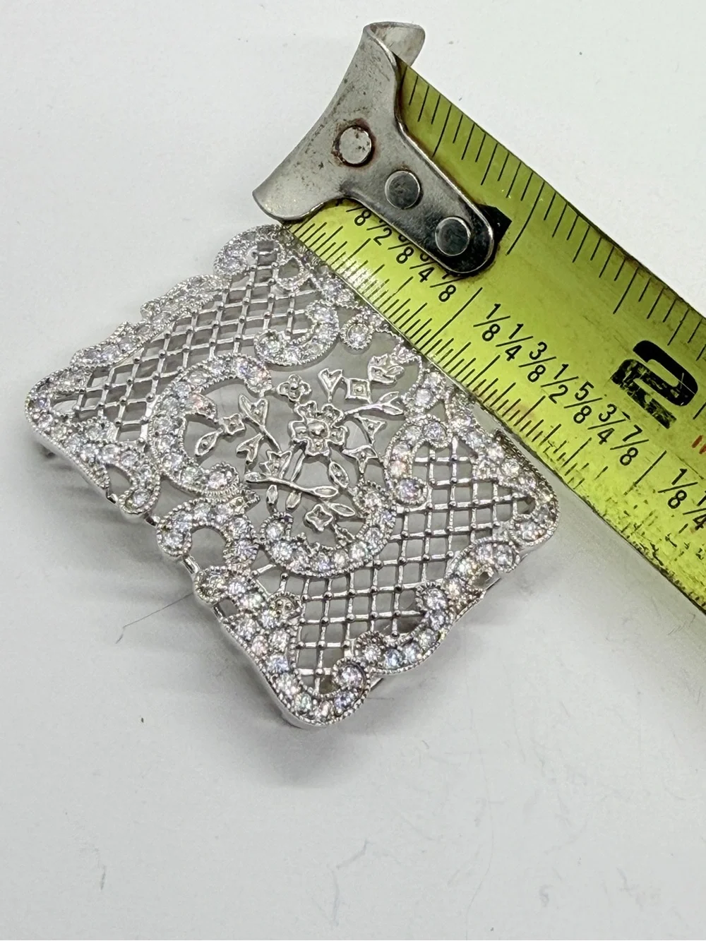 Joseph‎ Esposito ESPO 925 Silver CZ Gem Stones Belt Buckle Openwork Floral Motif